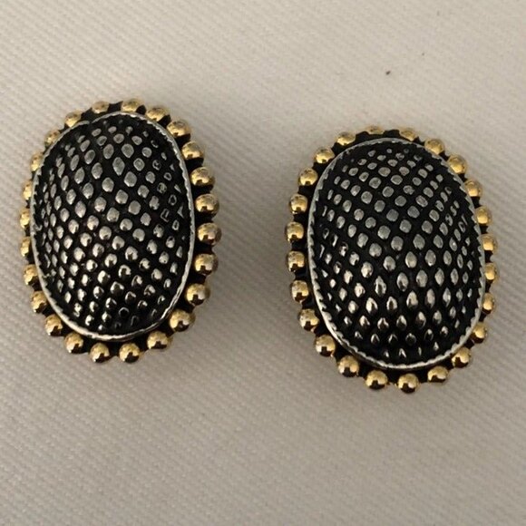 Textured Oval Clip On Earrings Silver & Gold - Picture 1 of 7